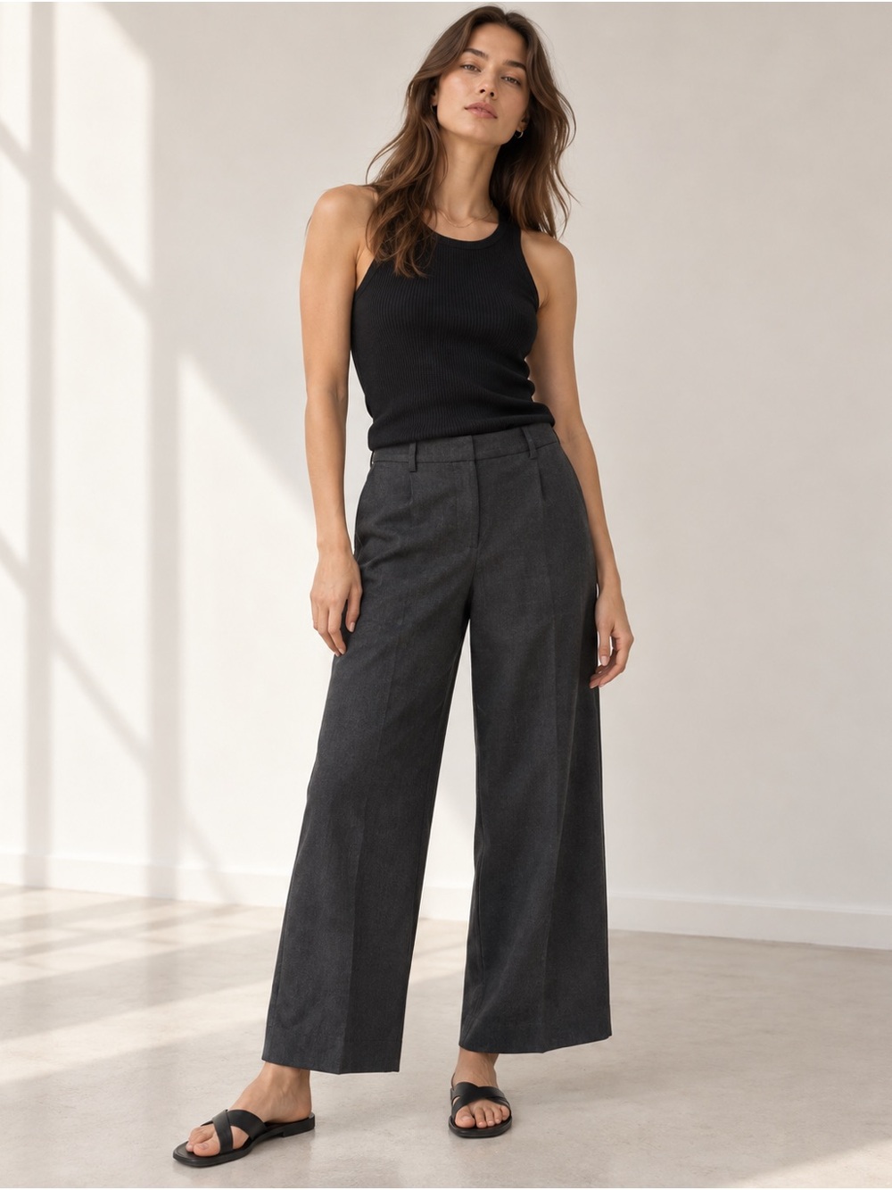 Eileen Fisher High Rise Wide Leg Crop Pants 10 Grey Minimalist Trouser